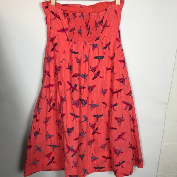 Free People Women Coral Birds in Paradise Tropical Vacation Strapleass Dress 6 - Picture 2 of 10
